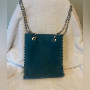 Zara Women- Blue Soft Suede purse with silver link straps Like New condition